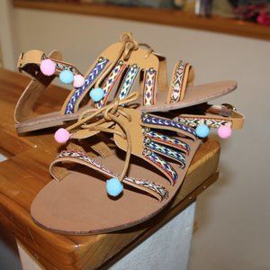boho strappy pom pom flat sandal 9 US NWOT